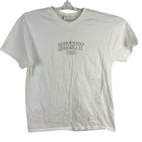 Vintage DKNY USA Classic White T-Shirt OSFA 100% Cotton Casual Unisex Top - Picture 1 of 7